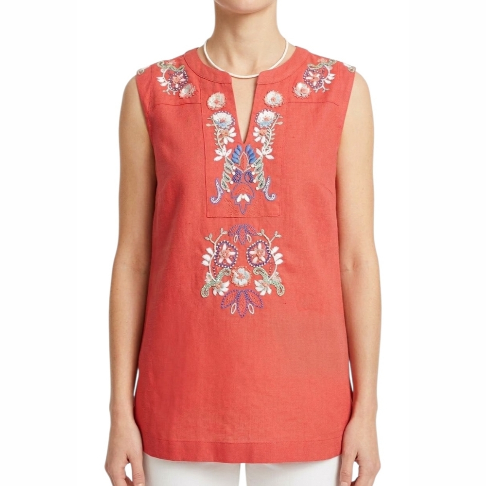 Vineyard Vines Womens Linen Embroidered Linen Cotton Blouse Size XS
